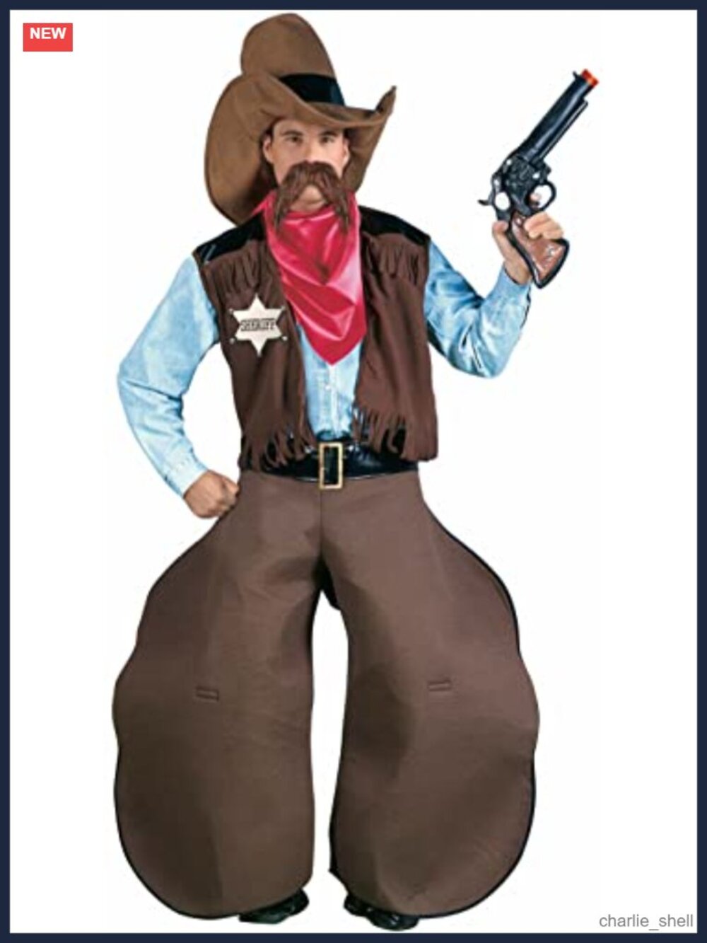 Men's Old Cowhand Costume Oversized Hat Vest Chaps Halloween Party Adult